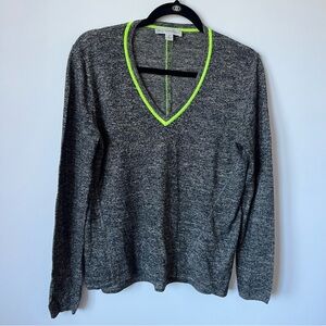 White + Warren Neon Contrast V Neck Sweater M